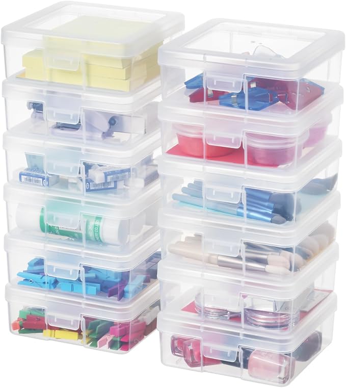 Clear Plastic Hobby Art Craft Organizer, Storage Containers | Stackable Design, Clear, Latching Lid, High-Grade Material, for Pencil Box, for Crayon