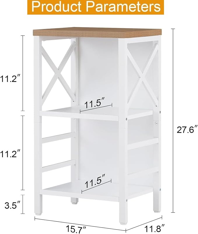 MNEETRUNG Book Shelf, Small 3-Tier Industrial Bookshelf with Strong Metal Frame & Backboard, 15.7" Short Bookcase for Small Spaces, Living Room, Bedroom and Home Office, White