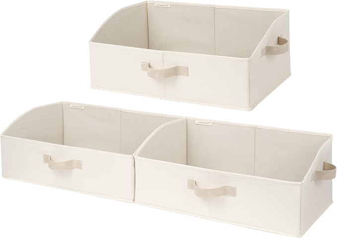 StorageWorks Trapezoid Storage Bins, Linen Closet Organizers and Storage, Fabric Clothes Closet Bins, Shelf Baskets, Clothing, Toys, Towels, Large, Beige, 3-Pack