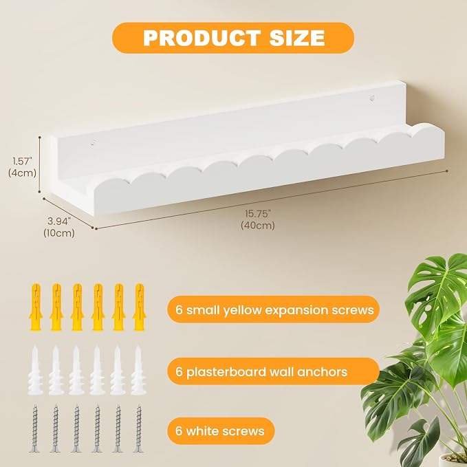 4-Pack 23.5IN Scalloped Shelves, Nursery Shelves for Wall, Floating Nursery Book Shelves for Kids, White