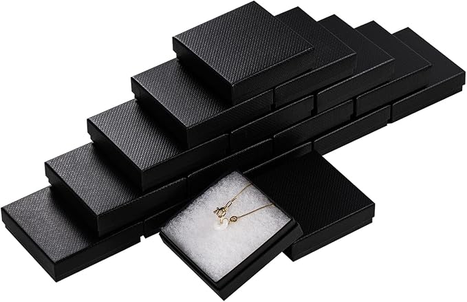 Magicool 20 Pack 3.5x3.5x1 Inch Cardboard Jewelry Boxes,Used for Necklaces,Bracelets,Earrings,Jewelry,Small Gift Packaging,Jewelry Gift Boxes with Lids and Filled with Cotton(Black)