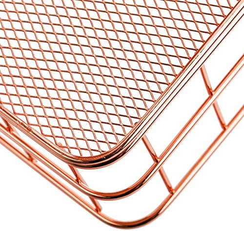 Hacaroa 4 Pack Rose Gold Wire Mesh Basket, Metal Desk Drawer Organizer Desktop Holder Tray for Cosmetic, Stationery, Magazines, Fruit Snacks, Home, School, Office, 2 Size