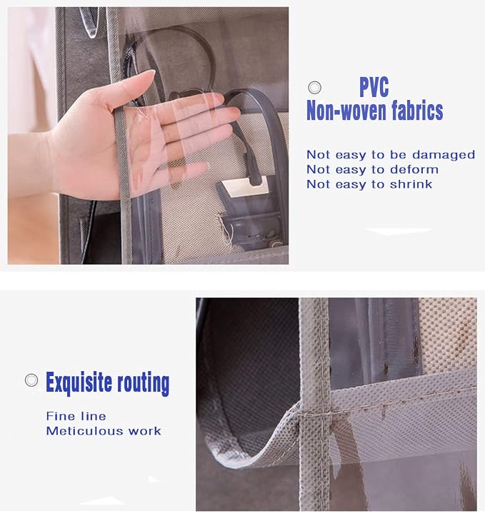AARAINBOW 2 Packs Hanging Handbag Purse Organizer for Closet, Womens Purse Storage Organizers, Hand Bag Organizer Holder 8 Pockets Space Saving, 46 L x 13.8W (C-Gray Pink)