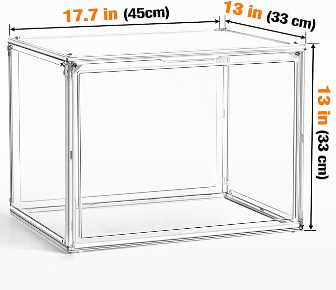 3 Pack XXX-Large Clear Display Case, 17.7''x13''x13'' Tall Boot & Shoe Box Acrylic Display Case Extra Large Figure Collectibles Showcase Clear Stackable Handbag Trophy Display Box with Magnetic Lid