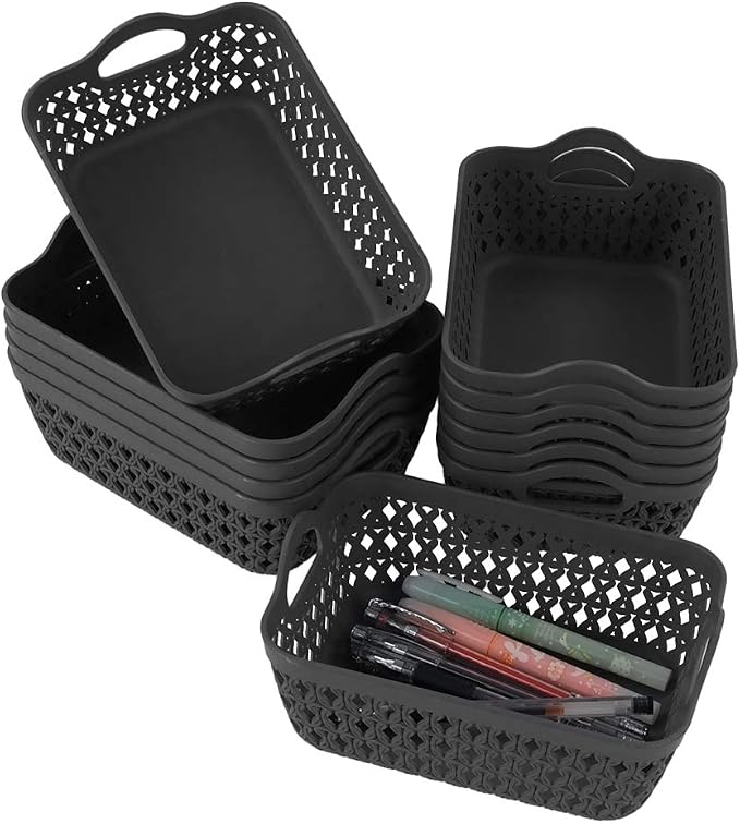 12-Pack Mini Plastic Storage Baskets Trays, Gray Tiny Storage Baskets