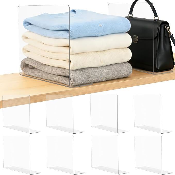 Acrylic Shelf Dividers Closet Organizers for Home Organization Enthusiasts | 12" Tall Sturdy Clear Closet Shelf Dividers for Clothes Purse pantry Separators in Bedroom Kitchen Office Shelf Space Saver