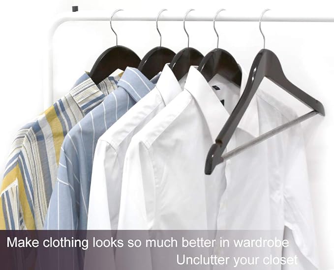 Coat Hangers, 18 Pack Solid Wooden Suit Hangers with Notched Cut Shoulder, Non-Slip Pant Bar, Extra Smooth and Splinter Free Walnut Finish