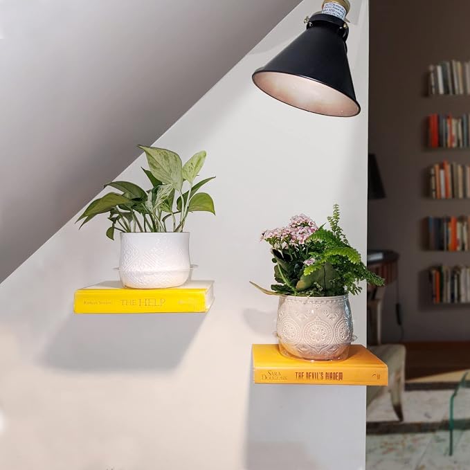 Eapele Floating Book Shelves, White Dove Color Coated, Steel Constructed Hidden Bookshelf with Mounting Hardware (6pcs)