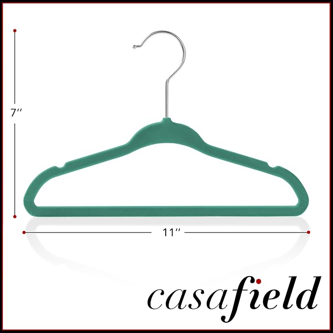 Casafield 50 Velvet Baby Hangers - 11" Size for Infant & Toddler Clothes - Teal