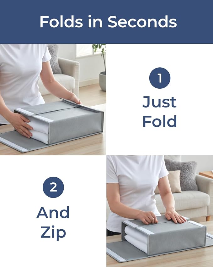 4 Pack Sheet Organizers - Foldable Storage Sheets Set Organizer for Linen Closet - King & Queen Size - Folder Keeper with Window XL - Blanket, Duvet & Pillowcases Dustproof Bedding Container - Grey