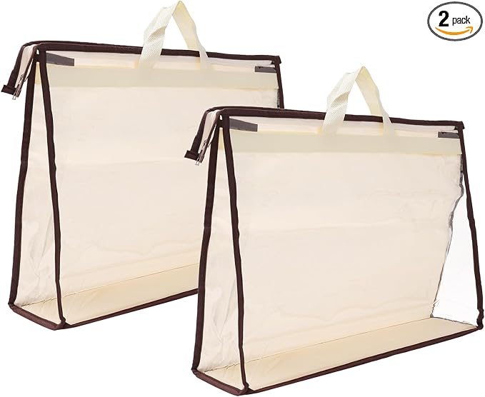 PATIKIL Handbag Dust Bags, 2 Pack Clear Purse Storage Organizer L Size PVC Dustproof Handbag Cover Transparent Purse Protector, Beige