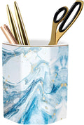 Pen Holder, Pencil Holder for Desk Marble Pattern Pencil Cup for Girls Kids Durable Ceramic Desk Organizer Makeup Brush Holder for Office, Classroom, Home, Blue Marble