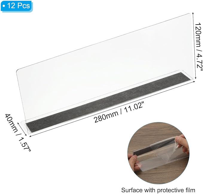 PATIKIL 12 Pack Shelf Dividers for Closet Organization, 11x1.57x4.7 Acrylic Magnetic Closets Separator Kitchen Cabinet Shelves Under Bed Blocker for Bedroom Kitchen Office, Clear