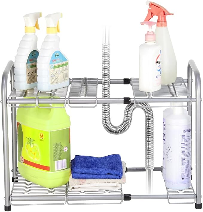 NEX 2-Tier Under Sink Shelf Organizer Storage Rack with Flexible & Expandable 15'' to 27'' for Kitchen Bathroom Cabinets