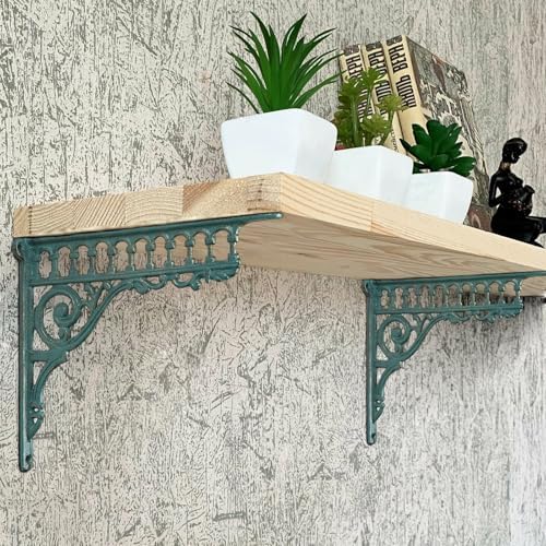 2PCS Cast Iron European Style Wall Shelf Brackets, 10.6in(L), Green