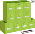 11x11 storage cube bins (Set of 10) Foldable Fabric storage cubes with 10 Labels Window Cards & a Pen,11 inch cube storage bin,Closet Organizers for Shelves,Cubby Organizer Boxes,lime green