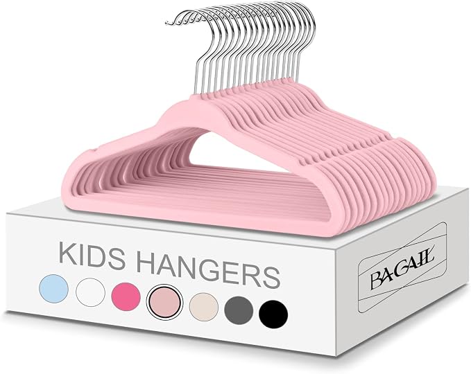 BAGIAL 50 Pack Kids Velvet Hangers 14 Inches Children's Clothes Hangers Non-Slip Baby Hangers for Infant/Toddler (Blush Pink)