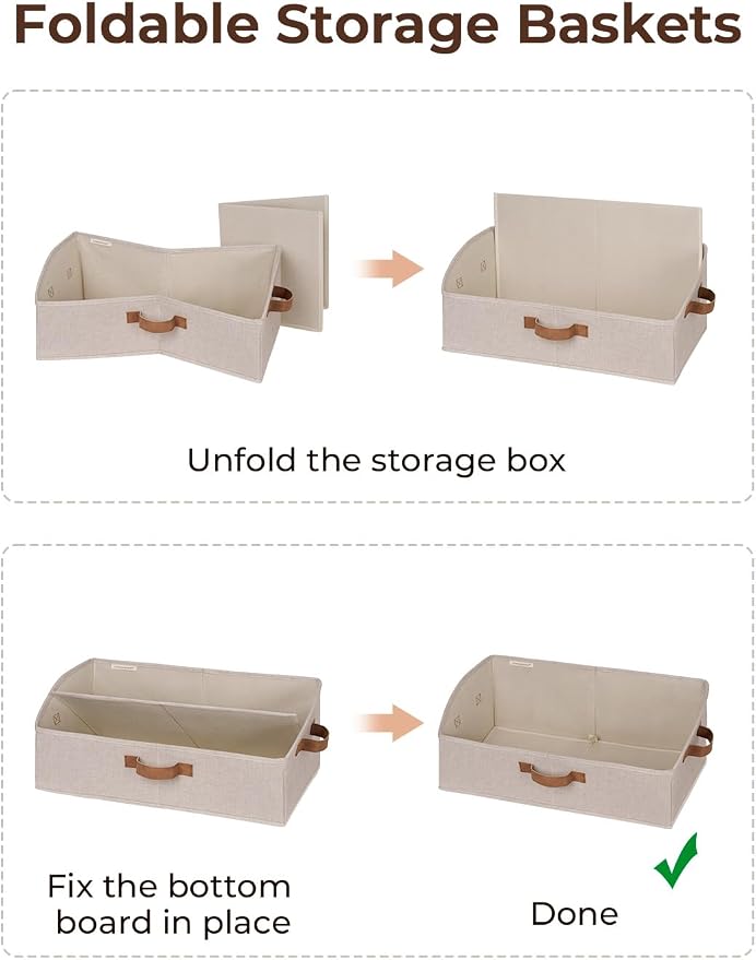 StorageWorks Trapezoid Storage Bins, Closet Shelf Organizer, Closet Organizer Bins, Storage Baskets for Shelves, Clothes, Toys, Towels, Large, Brown and Beige, 3-Pack
