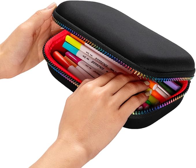 ZIPIT Black & Rainbow Pencil Box for Girls, Cute Pencil Case for School, Large Capacity Stationery Organizer Box