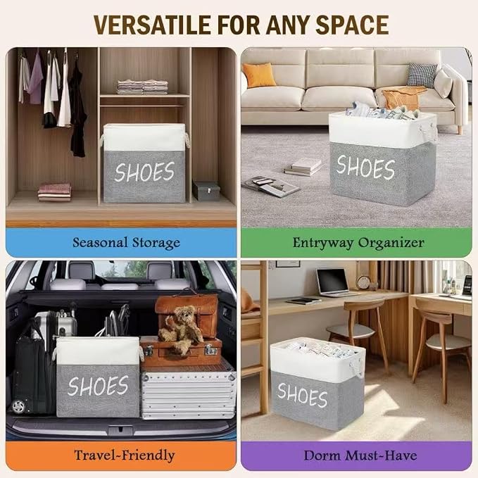 Large Fabric Shoe Basket,Flodable Shoe Storage Bin for Entryway,Hallway or Mudroom,Stylish Shoe Storage Container (Large-2 Pack)