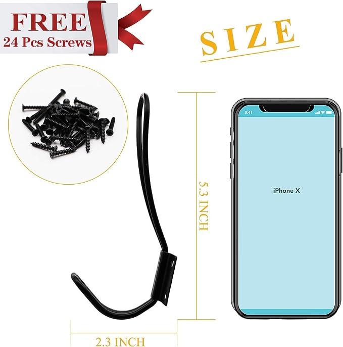 Hajoyful Rustic Entryway Hooks-6 Pack Farmhouse Hooks with Metal Screws Included, Black Decorative Wall Mounted Rustic Coat Hooks Rack, Double Vintage Organizer Hanging Wire Hook Clothes Hanger