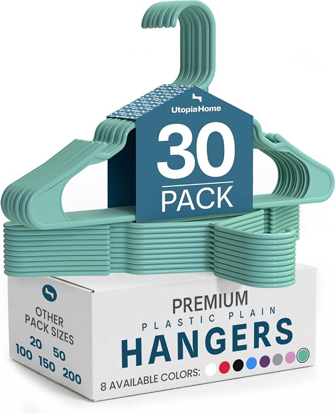 Utopia Home - Plastic Hangers 30 Pack - Space Saving Clothes Hanger - Durable and Strong Closet Organizers and Storage Makes It Ideal Stocking Stuffers or Apartment or Dorm Room Essentials (Aqua)