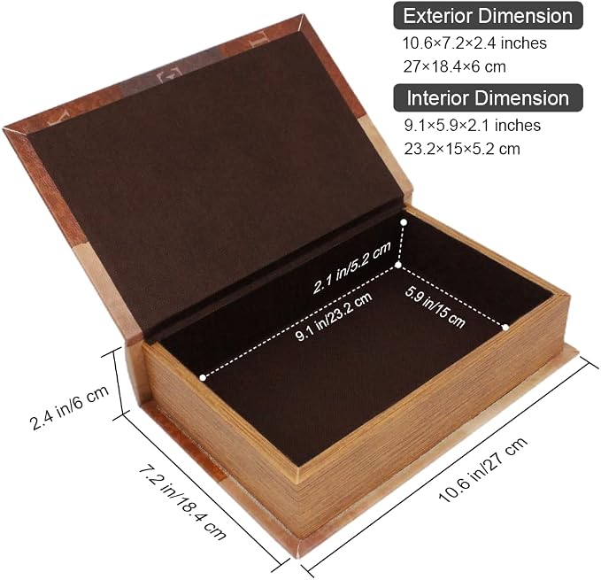 PACOLO Decorative Book Boxes, Faux Wood cover Storage for Hidden Jewelry, Money, and Cash