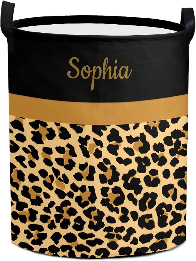 Leopard Print Laundry Basket Hamper Large Storage Bin with Handles for Gift Baskets, Bedroom, Clothes