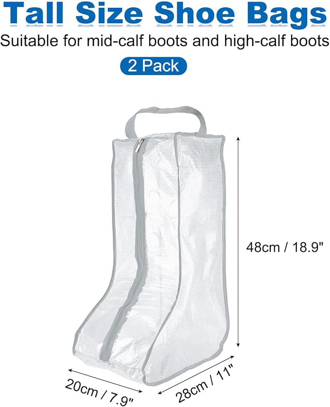 uxcell 2Pack Boot Storage Bag Portable, PVC Shoe Storage Bag with Zipper Clear Boots Cover Protector Bag for Short Boots and Tall Boots Storage Travel and Daily Use, Gray Tall