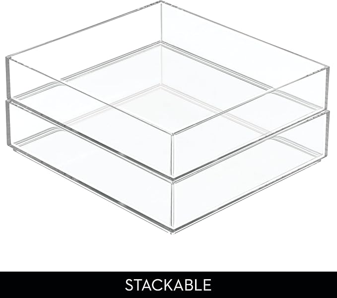 iDesign Stackable Makeup Drawer Organizer Tray, Set of 4, Clear | Vanity Organizer, Desk Organizer