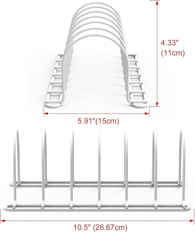 JAQ Plate Rack for Cabinet, 10.5" Vertical Dish Organizer for Plates, Pot Lids, Cutting Boards & Baking Sheets, Metal Kitchen Cabinet Organizer (1-Pack, White)