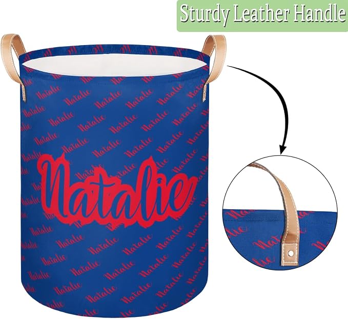 Personalized Laundry Basket, Custom Gift Laundry Hamper, Collapsible Nursery Waterproof Laundry Baskets, Dirty Clothes Toy Hamper with Handles Name Red Blue
