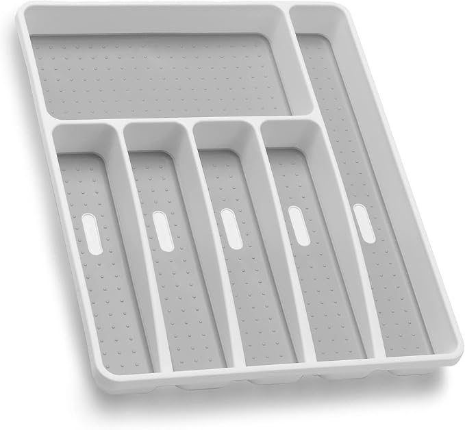 Loyareal Silverware Organizer Utensil Organizer Holder Kitchen Drawer Organizer Plastic Silverware Tray for Drawer Flatware Organizer 6 Compartment White