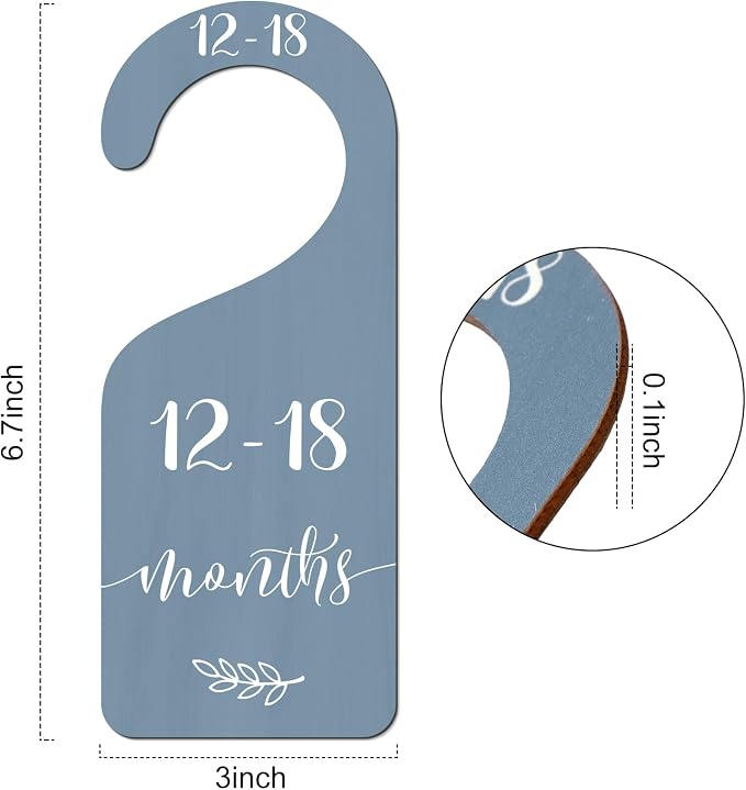 Whaline 7 Pcs Boho Wooden Baby Closet Size Dividers with Pink Velvet Bag Newborn to 24 Month Thicken Infant Wardrobe Hanger Organizers for Home Nursery Party Gift Supplies