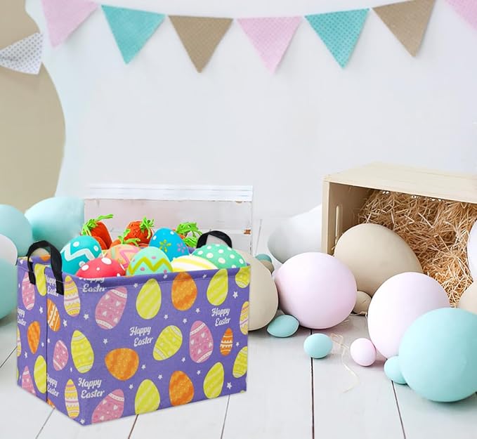 Rectangular Easter Basket Purple Easter Egg Gift Basket Baby Storage Basket Cute Kids Toy Storage Bin Organizer Shelf Book Basket Easter Room Decor(Easter Baskets)
