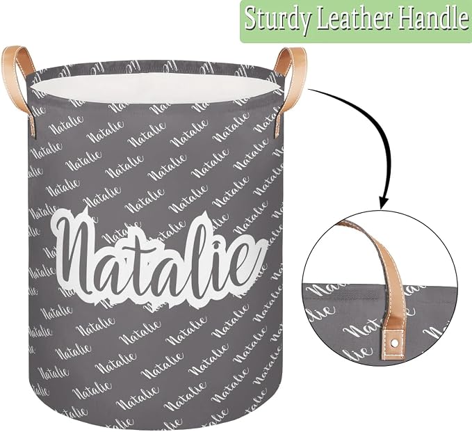 Personalized Laundry Basket, Custom Gift Laundry Hamper, Collapsible Nursery Waterproof Laundry Baskets, Dirty Clothes Toy Hamper with Handles Name Gray