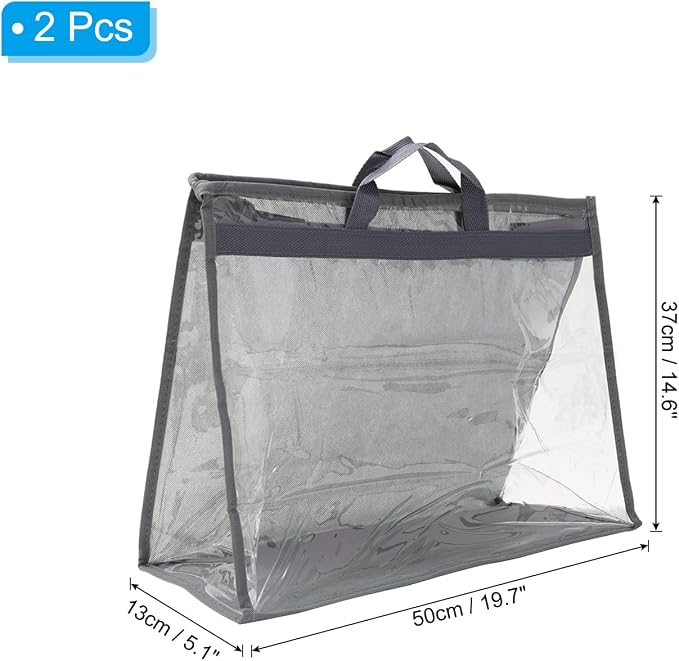 PATIKIL Handbag Dust Bags, 2 Pack Clear Purse Storage Organizer XXL Size PVC Dustproof Handbag Cover Transparent Purse Protector, Gray