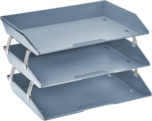 Acrimet Facility 3 Tier Letter Tray, Side Load, Letter Size/A4, Desktop File Organizer, Plastic (Solid Blue Color)