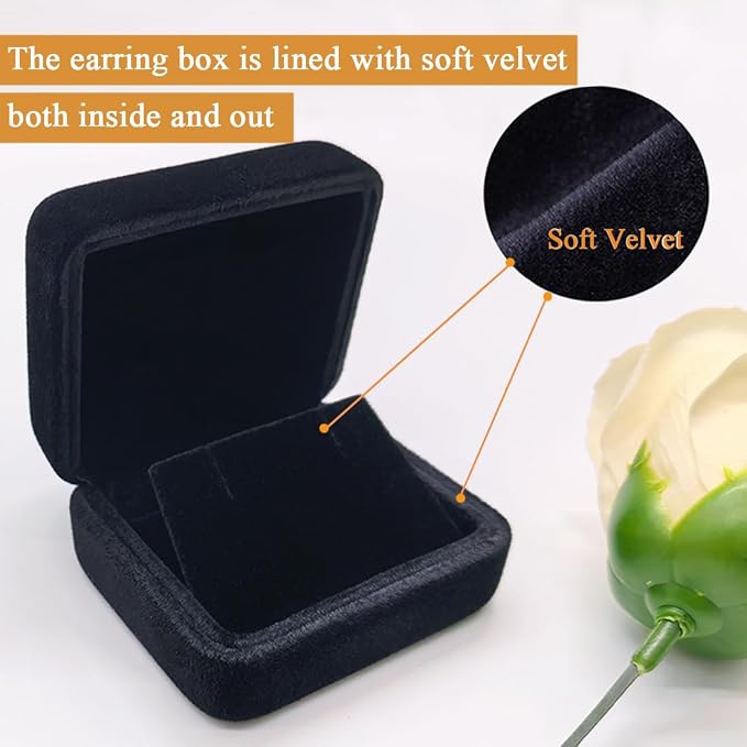 2 Pieces Velvet Earring Box,Stud Earring Gift Box,Jewelry Display Case for Proposal,Engagement,Wedding and Birthday,Black