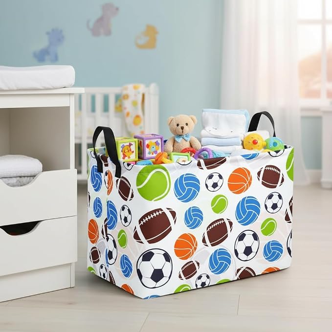 Football Storage Basket Empty, Waterproof Football Storage Bins Organizer, Foldable Closet Shelf Baskets with Handles for Home Office Dorm Closet Shelf
