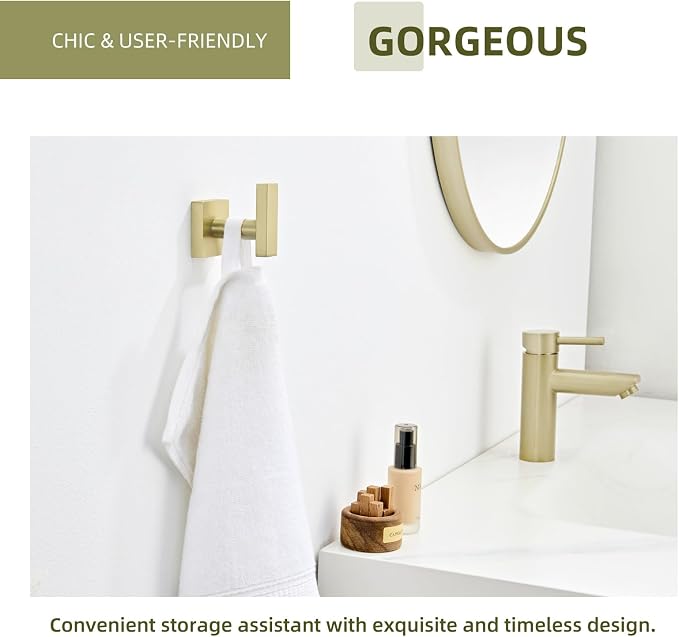 Angle Simple Towel Hook Brushed Gold, SUS304 Stainless Steel Robe Coat Hook for Bathroom, Hand Towel Holder Wall Mount