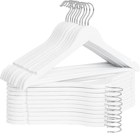 StorageWorks White Wooden Hangers 20 Pack, Heavy Duty Wood Hangers for Closet, Clothes Hangers for Coats, Bridesmaid Suits, Wedding Dress