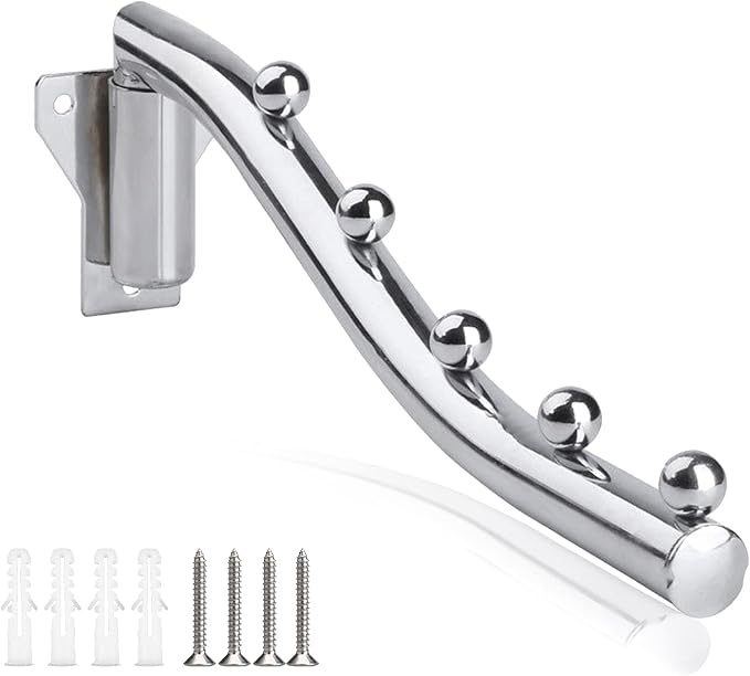 Folding Wall Mounted Clothes Hanger Rack, Swing Arm Holder Stainless Steel Garment Hooks, Space Saver Clothing Hanging System Closet Storage Organizer for Laundry Room Bedrooms, Clothing Drying Rack