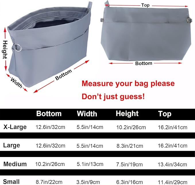 Handbag Tote Purse Organizer Insert, Large, Grey | Bag Divider Liner Shaper Separator in Bag with Zipper, 11 Pockets Compartments
