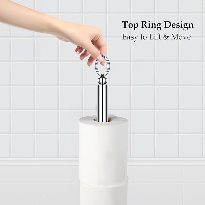 ROLABAM Toilet Paper Holder Stand with Reserve Function, Free Standing Toilet Paper Holder for Bathroom, Space Toilet 4 Rolls Toilet Paper Storage 22.5" Height (2 Pack, Chrome)