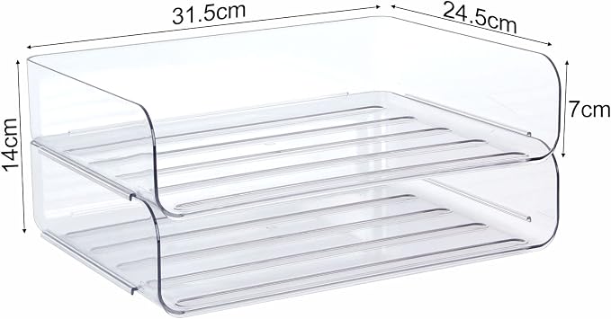 2 Pack Stackable Desk Letter Paper Tray, A4 Clear Plastic Desk File Organizer Letter Tray, Desktop File Paper Organizer with Anti-Skid Design for Office Desktop