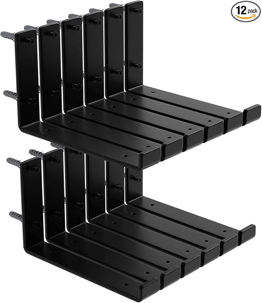 12 Pack - 9.25" L x 6" H x 1.5" W Shelf Bracket, 1/5” Thick Iron Metal Wall Rustic Industrial J Lip Floating Shelf Bracket