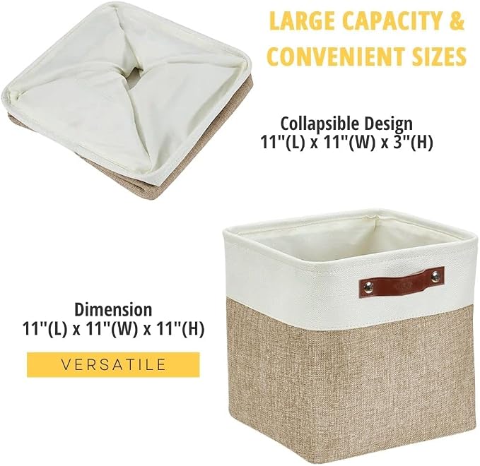 DECOMOMO Cube Storage Bin 11x11, Fabric Storage Bins, Kallax Storage Cubes (Beige & White, 4 Pack)
