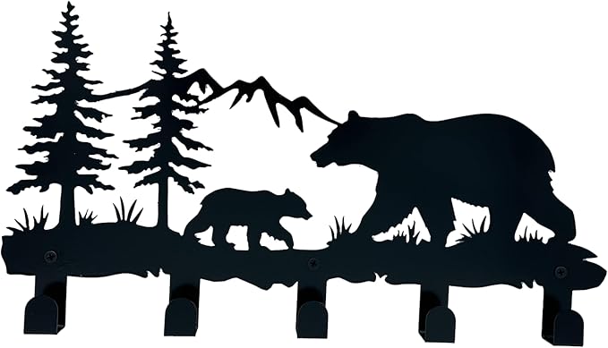 Metal Bear Coat Hooks - Animal Theme Wall Art Decor and Key Holder, Hangers for Clothes, Hat, and Backpack, Home Storage Decor for Entryway, Hallway, Office, Kitchen, and Living Room