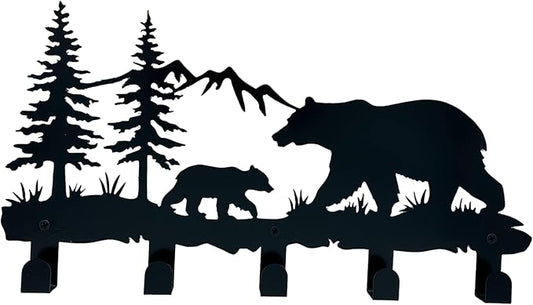 Metal Bear Coat Hooks - Animal Theme Wall Art Decor and Key Holder, Hangers for Clothes, Hat, and Backpack, Home Storage Decor for Entryway, Hallway, Office, Kitchen, and Living Room